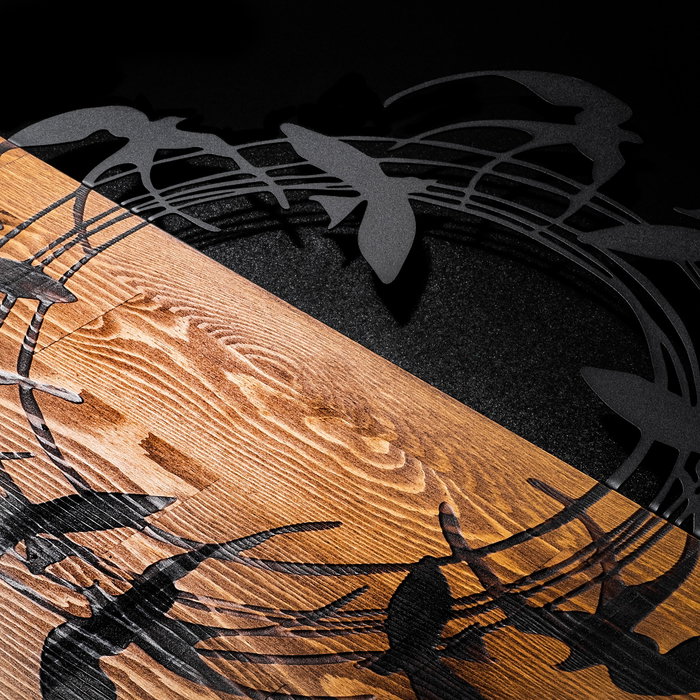 Wallity Spiral Birds 1 Escultura de pared de madera y metal Nogal y Negro